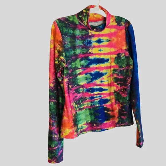 Urban Outfitters Atlas Tie-Dye Turtleneck Top Womens Size Medium Rainbow Stretch - Picture 10 of 11